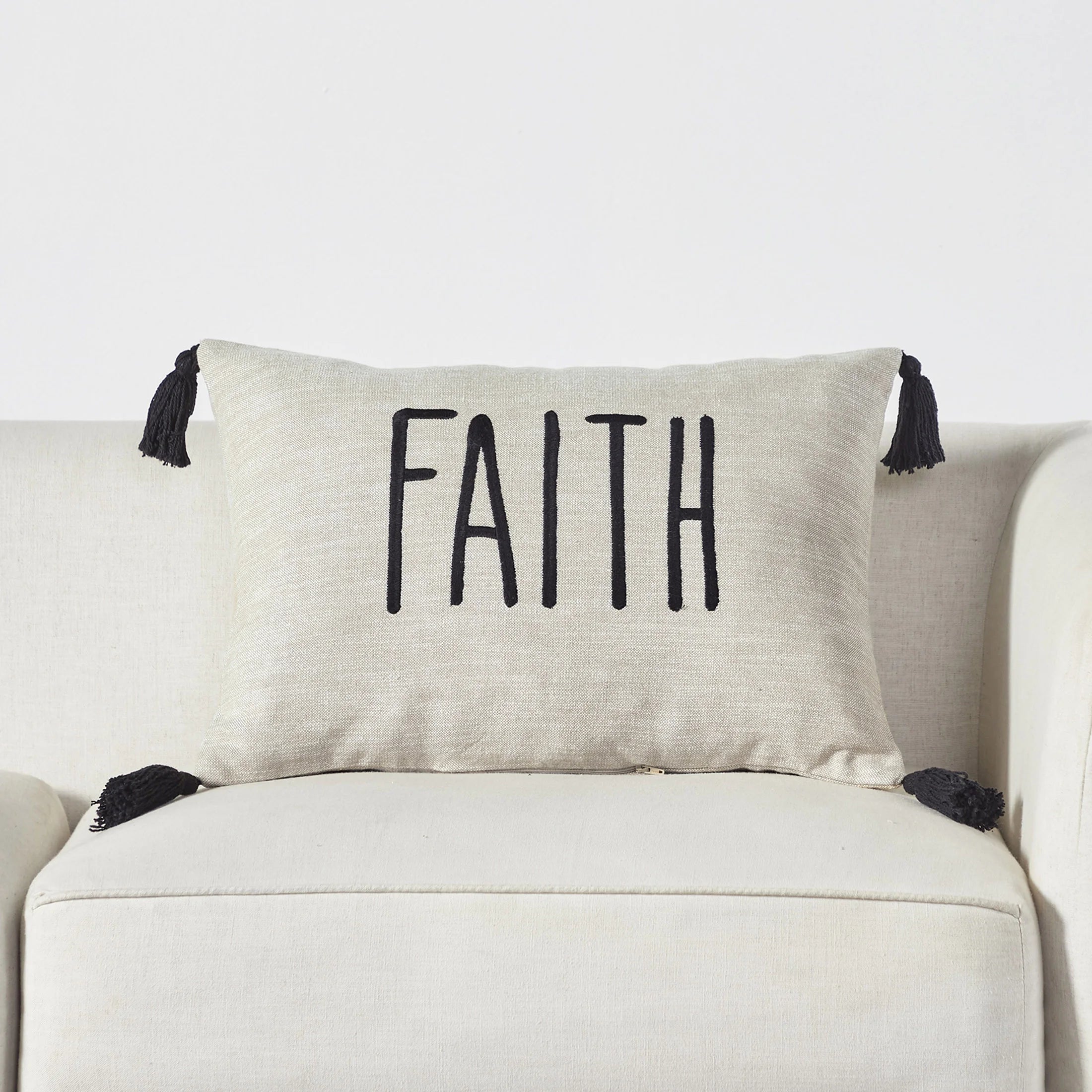 (4 Pack)  Faith Throw Pillow, 14 X 20, Tan & Black